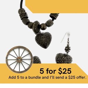Antique look heart necklace with matching earrings.